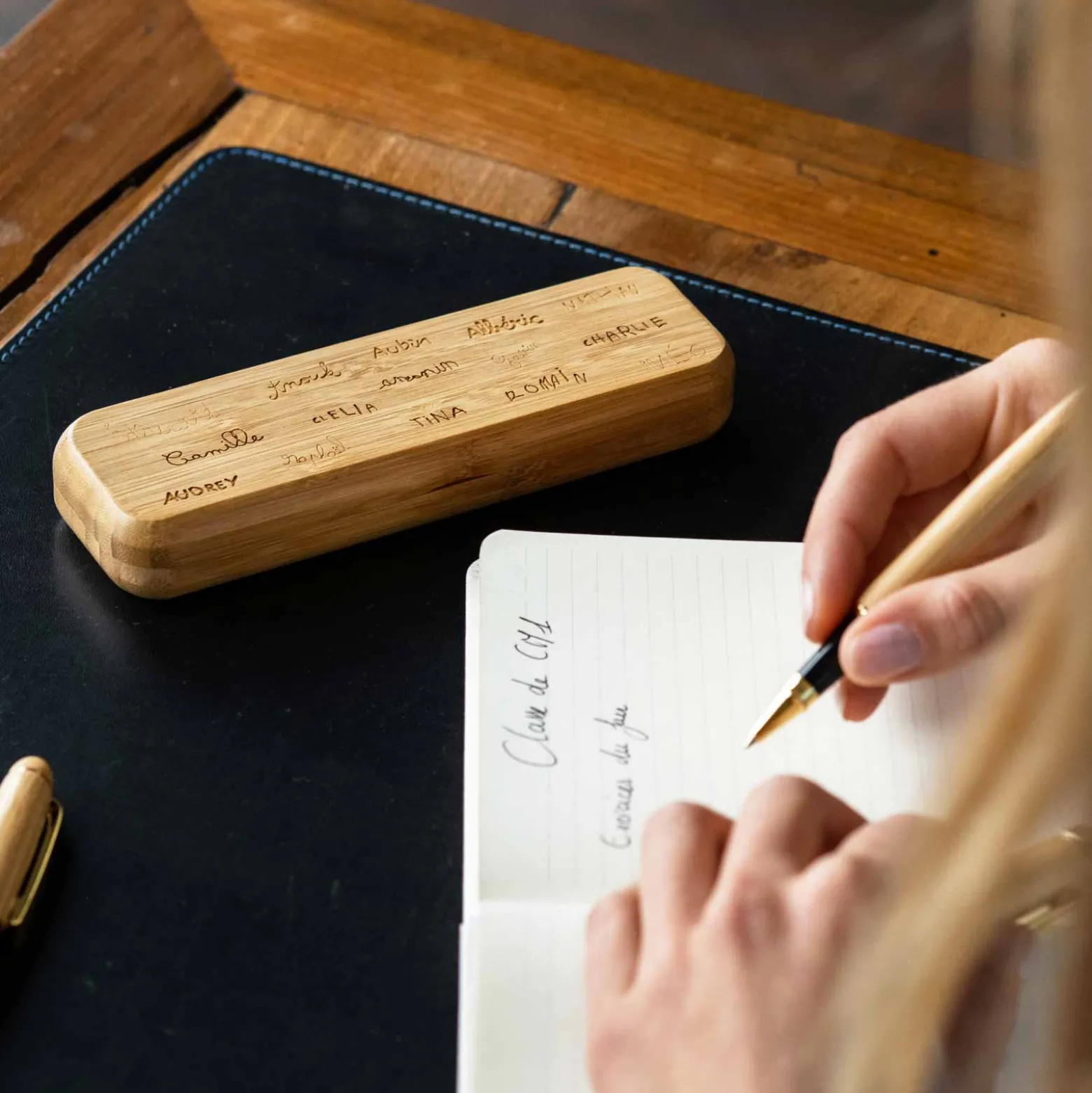 Coffret bambou personnalisé et stylo gravé 170x54 mm