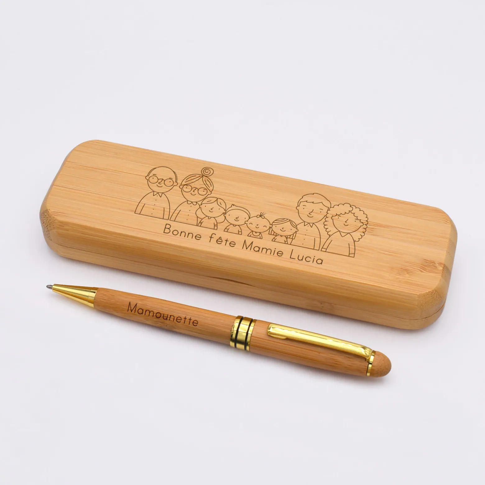 Coffret bambou personnalisé et stylo gravé 170x54 mm - édition spéciale "Famille"