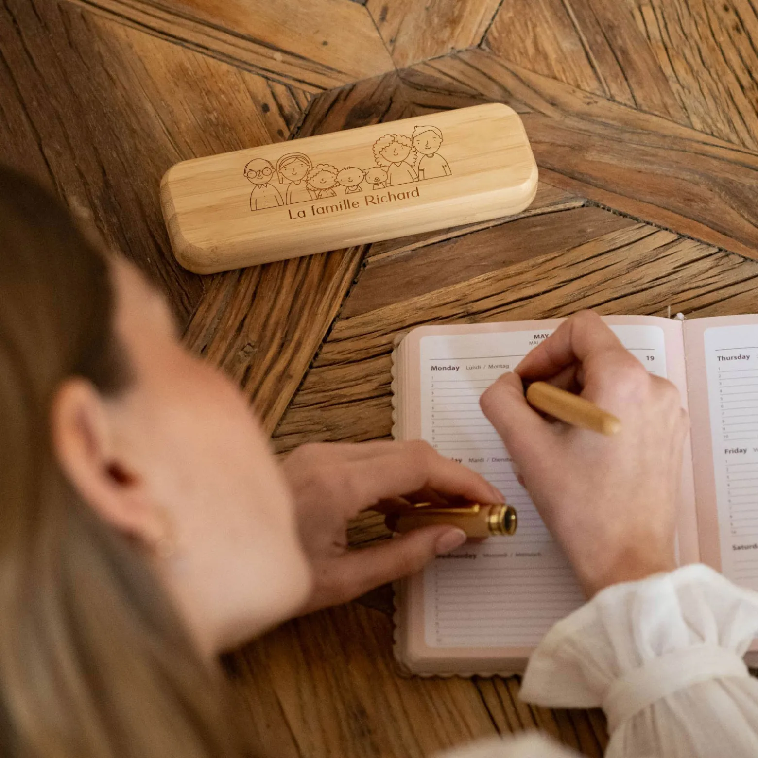 Coffret bambou personnalisé et stylo gravé 170x54 mm - édition spéciale "Famille"