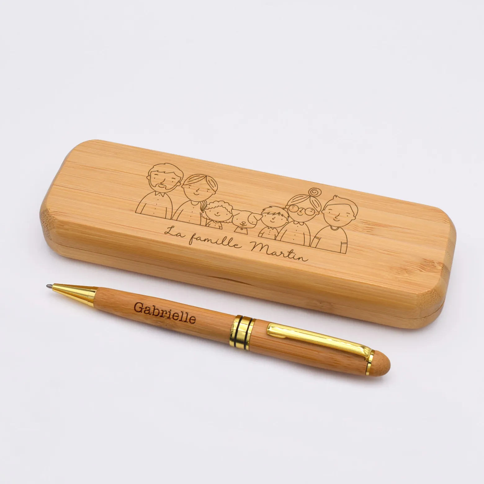 Coffret bambou personnalisé et stylo gravé 170x54 mm - édition spéciale "Famille"