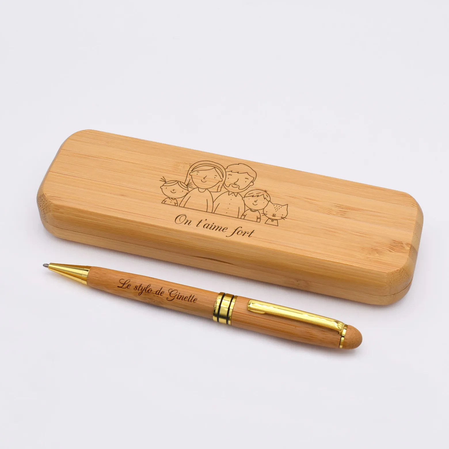 Coffret bambou personnalisé et stylo gravé 170x54 mm - édition spéciale "Famille"