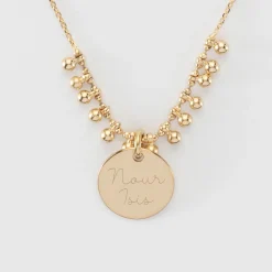 Collier chaîne boules personnalisé médaille gravée plaqué or 15 mm