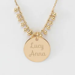 Collier chaîne boules personnalisé médaille gravée plaqué or 19 mm