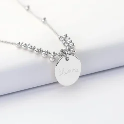 Collier chaîne boules personnalisé médaille gravée argent 15 mm