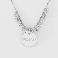 Collier chaîne boules personnalisé médaille gravée argent 15 mm