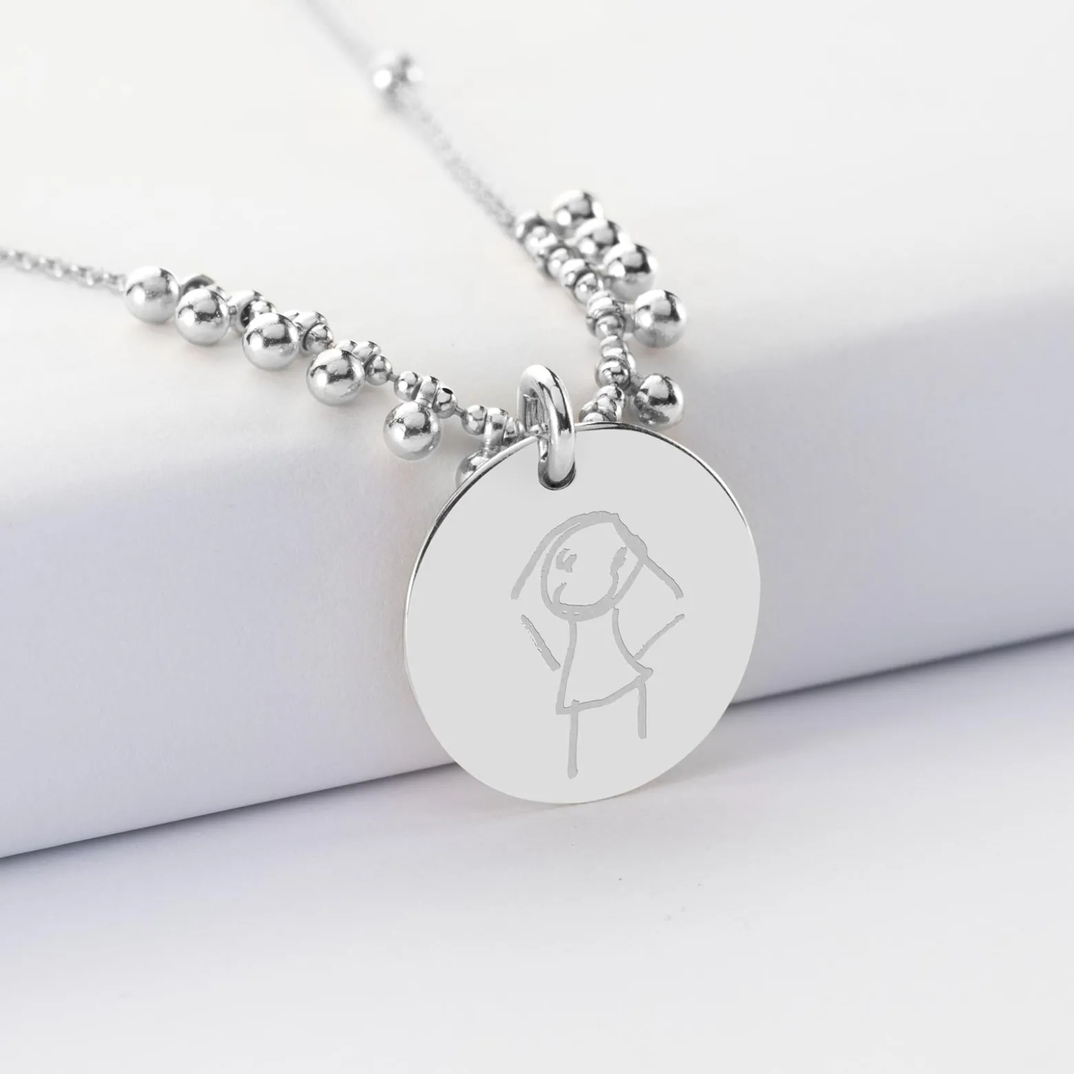 Collier chaîne boules personnalisé médaille gravée argent 19 mm