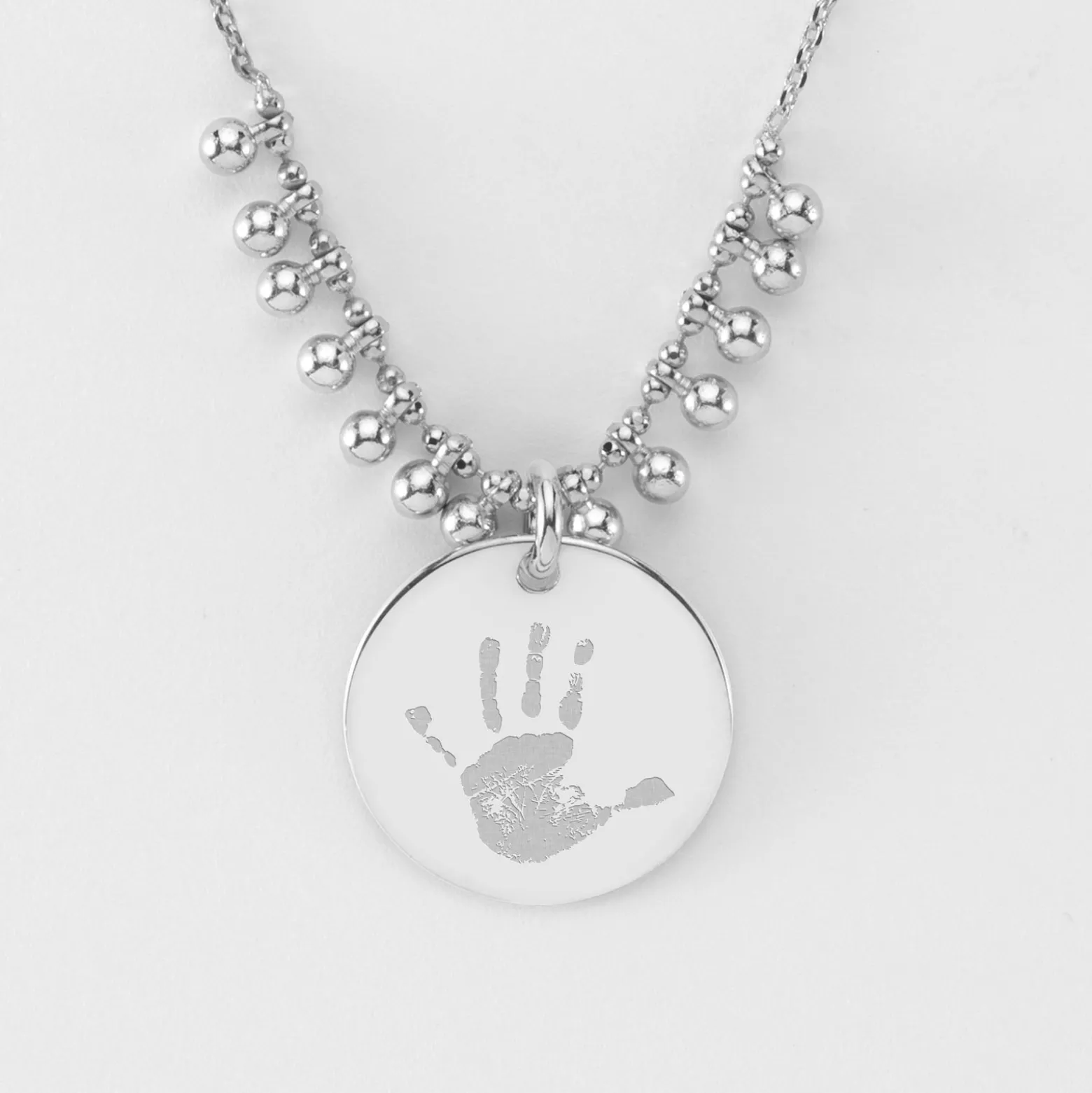 Collier chaîne boules personnalisé médaille gravée argent 19 mm