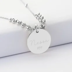 Collier chaîne boules personnalisé médaille gravée argent 19 mm