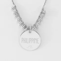 Collier chaîne boules personnalisé médaille gravée argent 19 mm