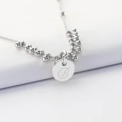 Collier chaîne boules personnalisé médaille gravée argent 10 mm