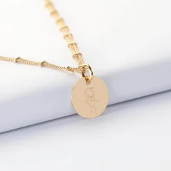 Collier chaîne double personnalisé médaille gravée plaqué or 15 mm