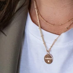 Collier chaîne double personnalisé médaille gravée plaqué or 15 mm