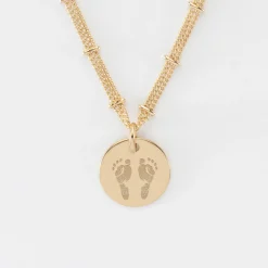 Collier chaîne double personnalisé médaille gravée plaqué or 15 mm