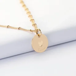 Collier chaîne double personnalisé médaille gravée plaqué or coeur estampillé 15 mm - HappyBulle x Atelier Wagram