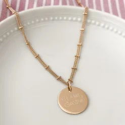 Collier chaîne double personnalisé médaille gravée plaqué or 19 mm