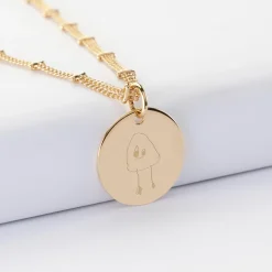 Collier chaîne double personnalisé médaille gravée plaqué or 19 mm
