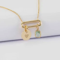 Collier chaîne ovale ouvert personnalisé médaille gravée plaqué or 10 mm et breloque rectangle zircon plaqué or 9 mm