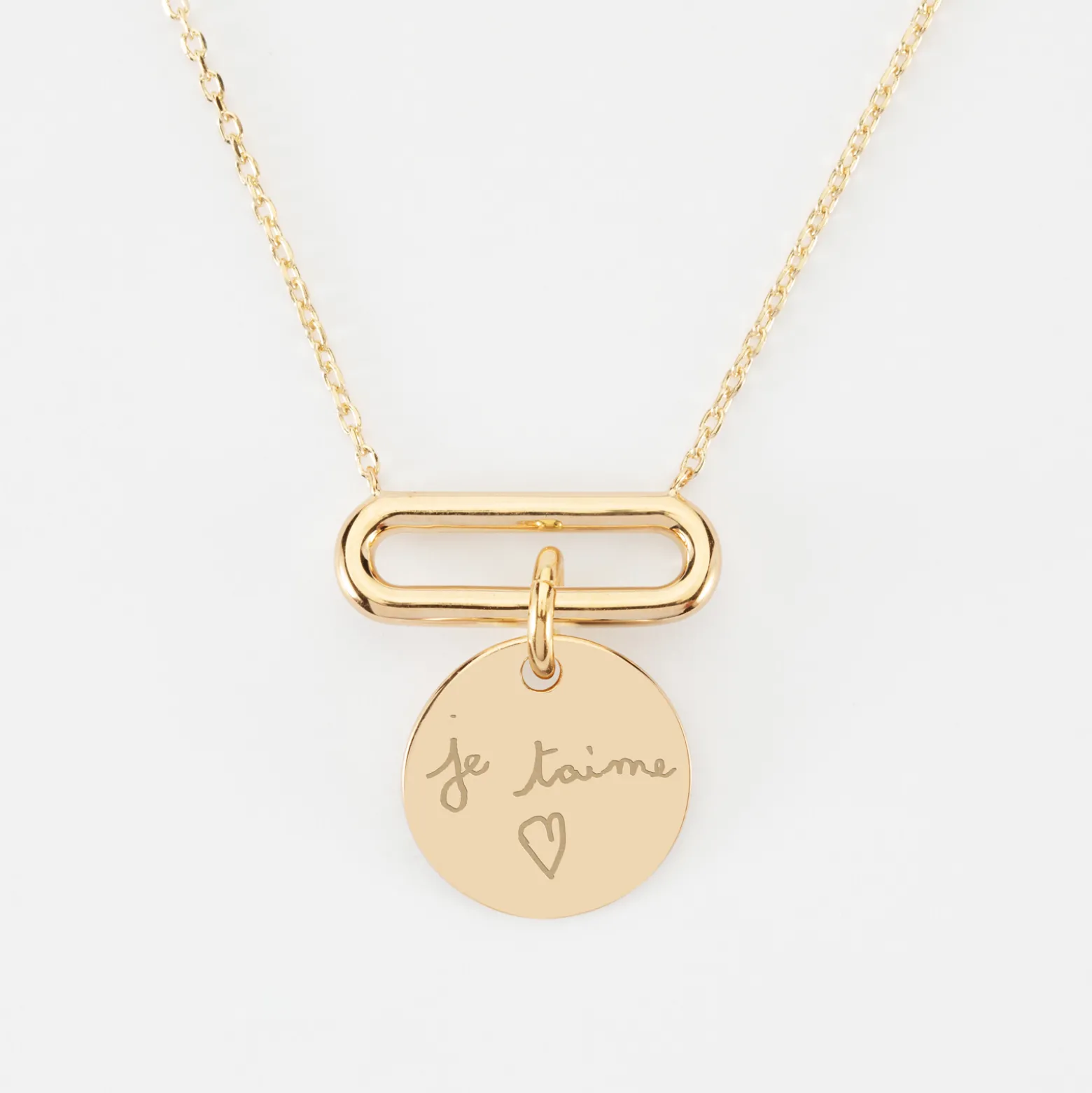 Collier chaîne ovale ouvert personnalisé médaille gravée plaqué or 15 mm