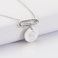 Collier chaîne ovale ouvert personnalisé médaille gravée argent 15 mm