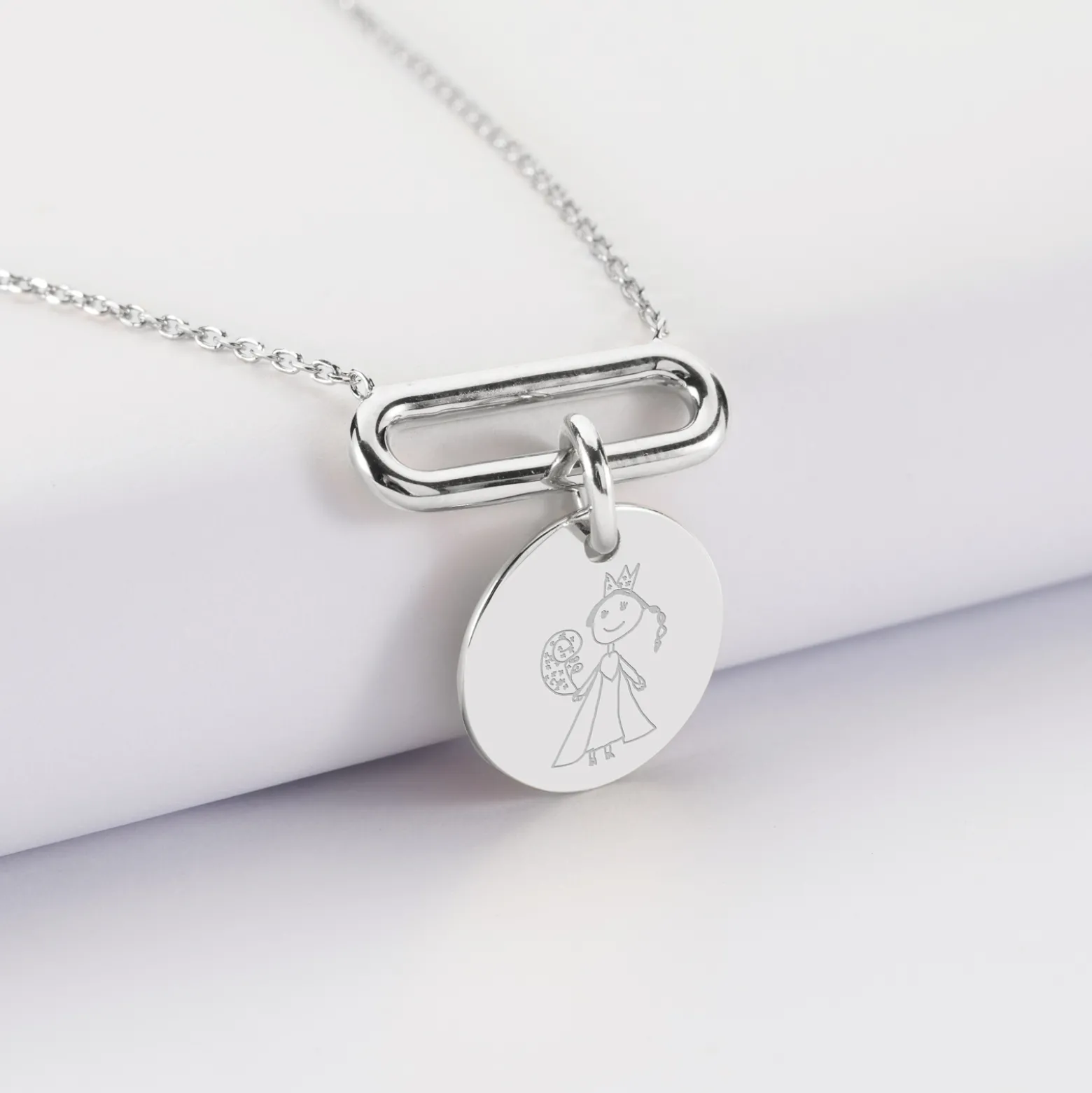 Collier chaîne ovale ouvert personnalisé médaille gravée argent 15 mm