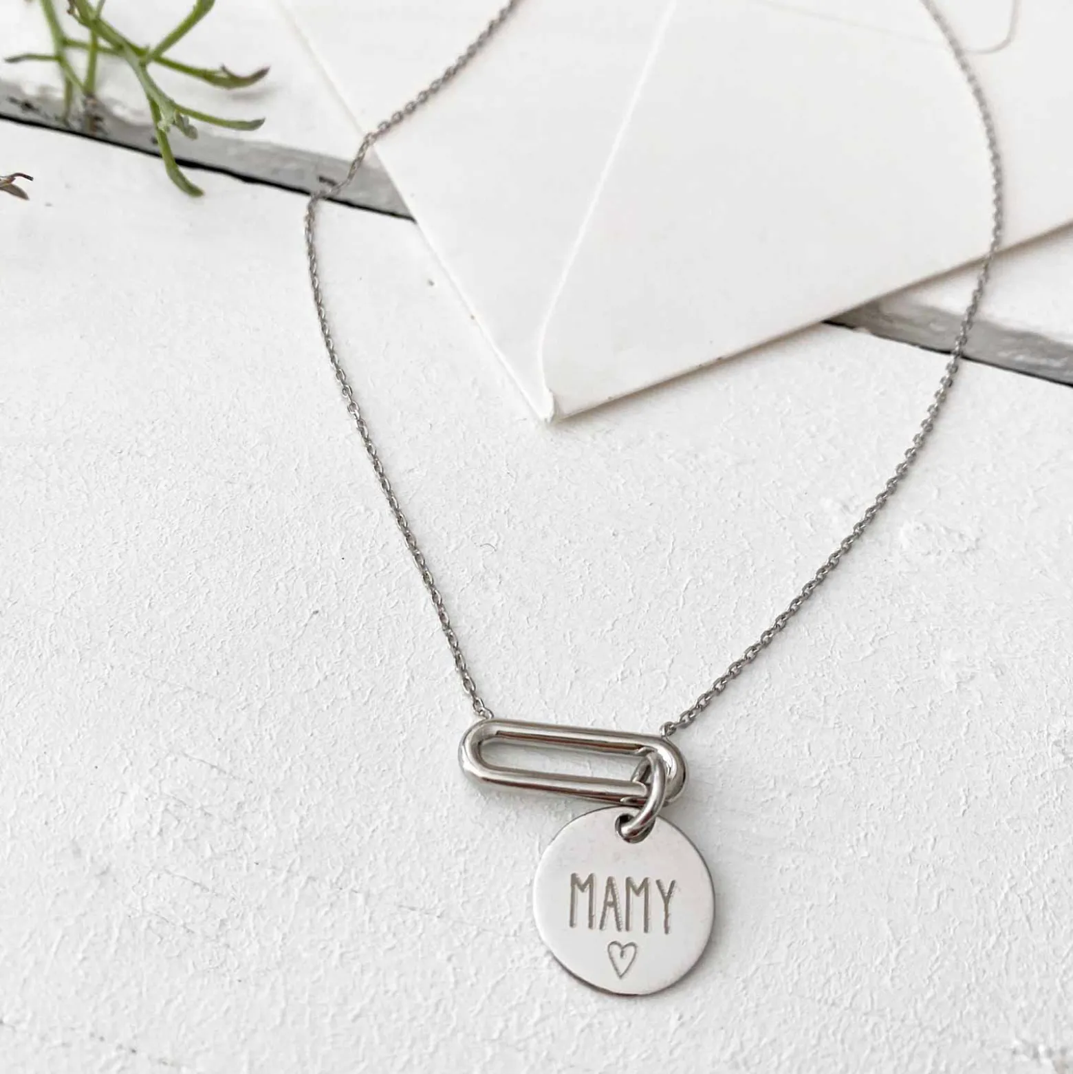 Collier chaîne ovale ouvert personnalisé médaille gravée argent 15 mm