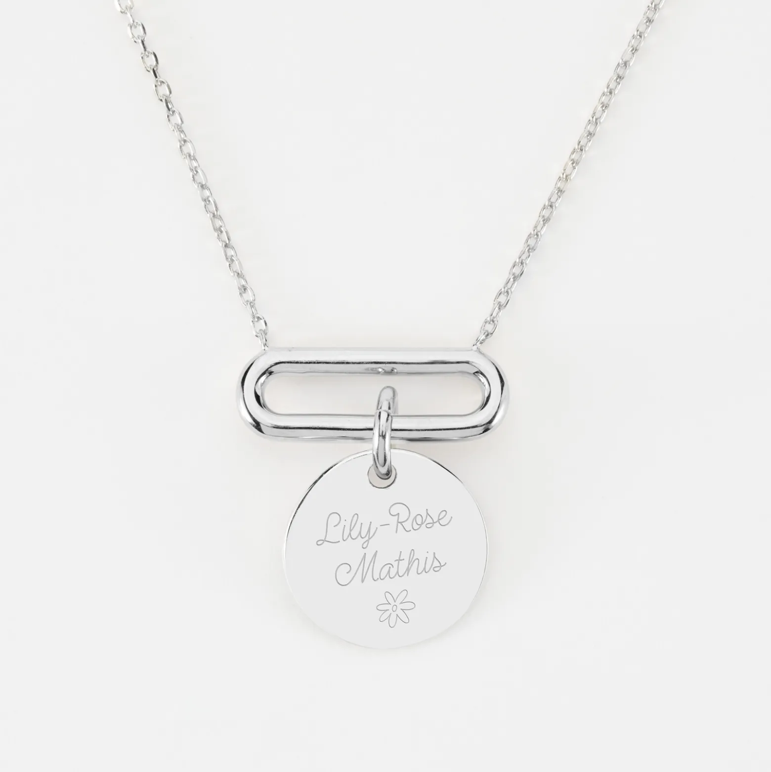Collier chaîne ovale ouvert personnalisé médaille gravée argent 15 mm