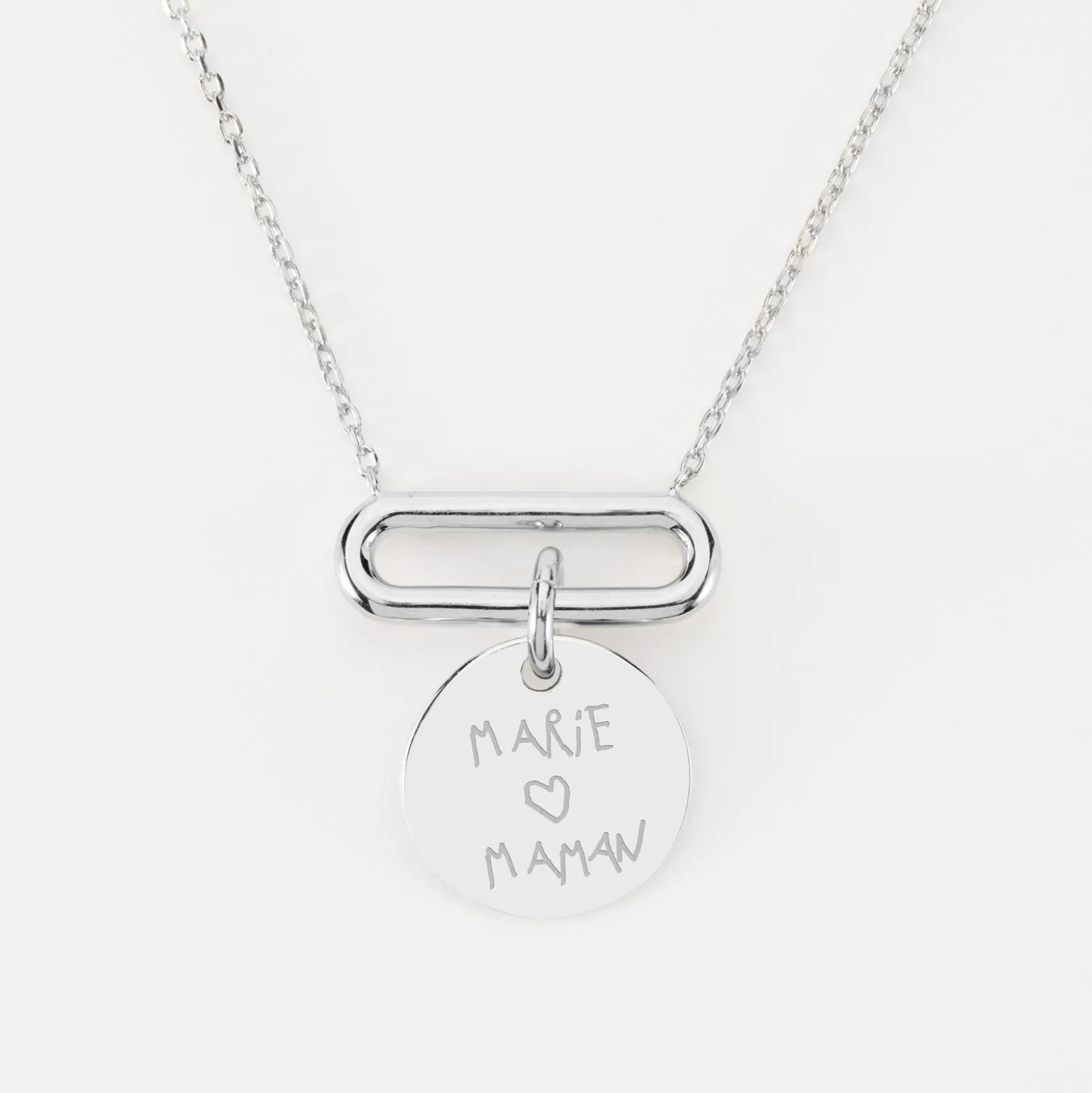 Collier chaîne ovale ouvert personnalisé médaille gravée argent 15 mm
