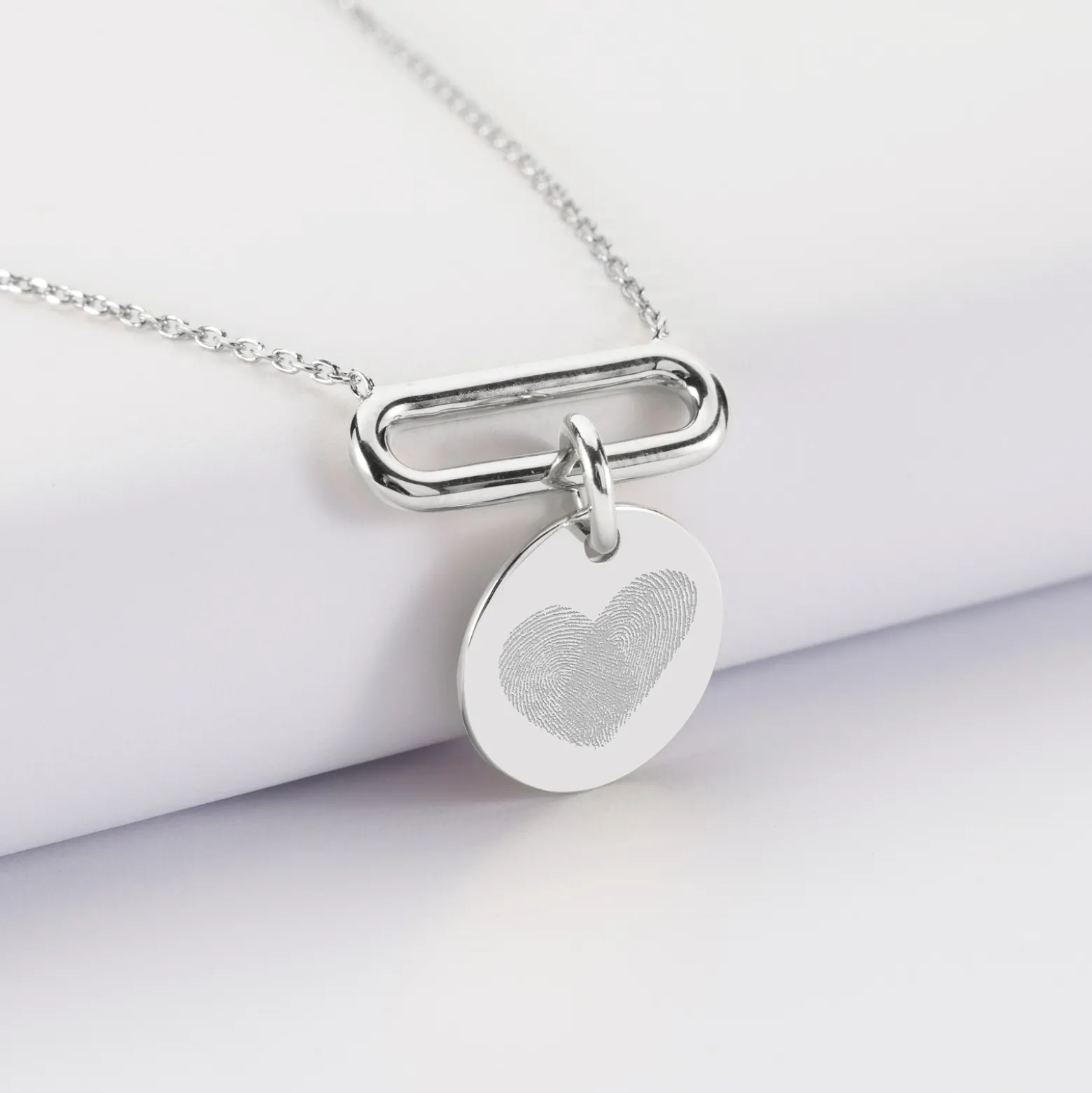 Collier chaîne ovale ouvert personnalisé médaille gravée argent 15 mm