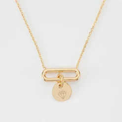 Collier chaîne ovale ouvert personnalisé médaille gravée plaqué or 10 mm