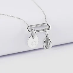 Collier chaîne ovale ouvert personnalisé médaille gravée argent 10 mm et breloque(s) summer - à composer