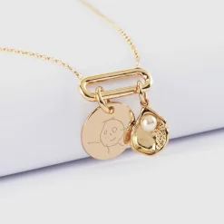 Collier chaîne ovale ouvert personnalisé médaille gravée plaqué or 15 mm et breloque(s) summer - à composer