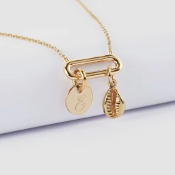 Collier chaîne ovale ouvert personnalisé médaille gravée plaqué or 10 mm et breloque(s) summer - à composer