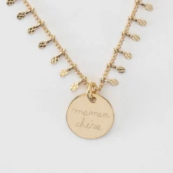 Collier chaîne pampilles personnalisé médaille gravée plaqué or 15 mm