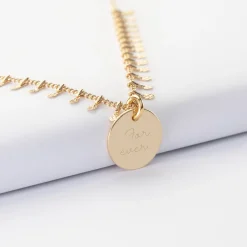 Collier chaîne pampilles personnalisé médaille gravée plaqué or 15 mm