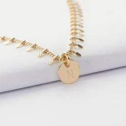 Collier chaîne pampilles personnalisé médaille gravée plaqué or 10 mm