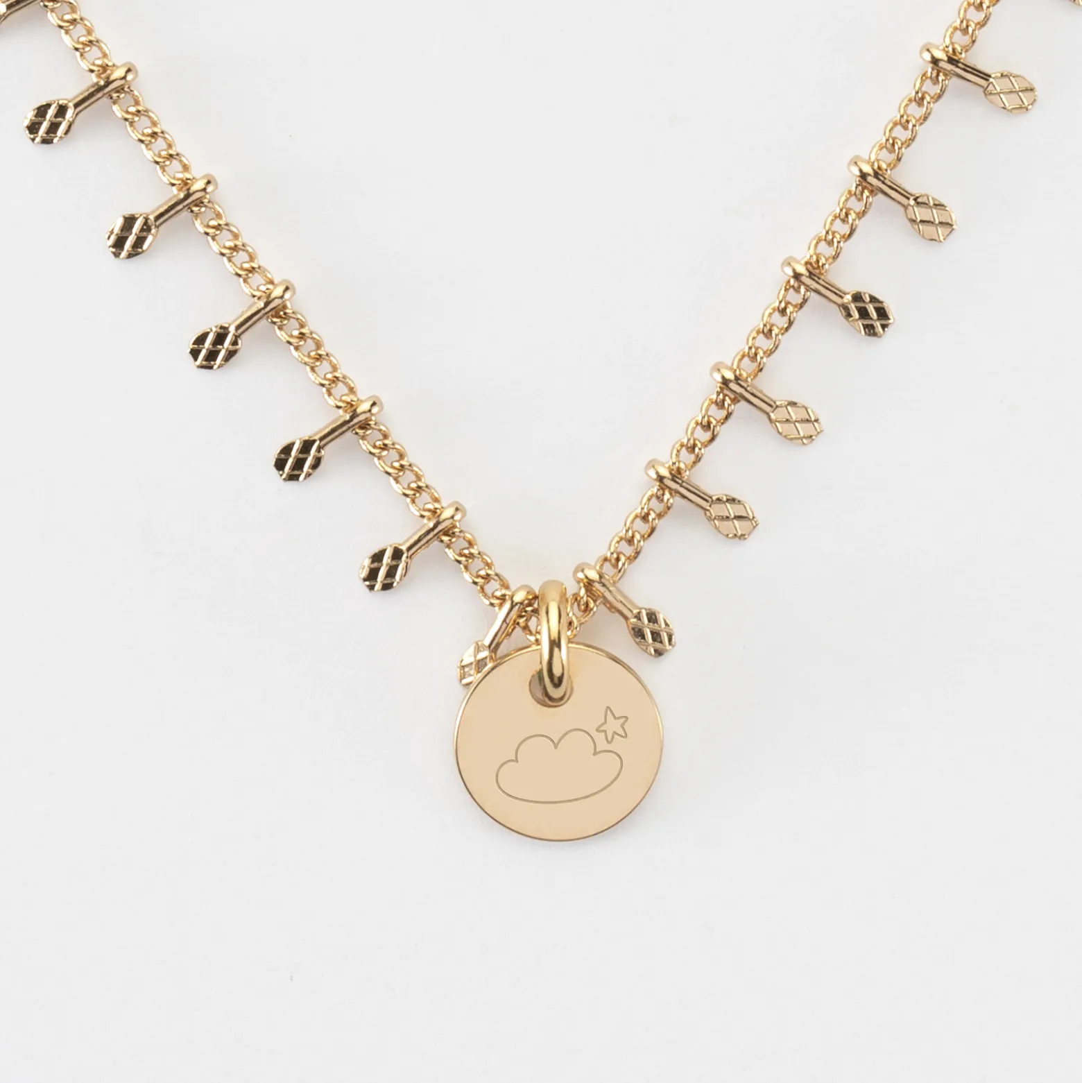 Collier chaîne pampilles personnalisé médaille gravée plaqué or 10 mm