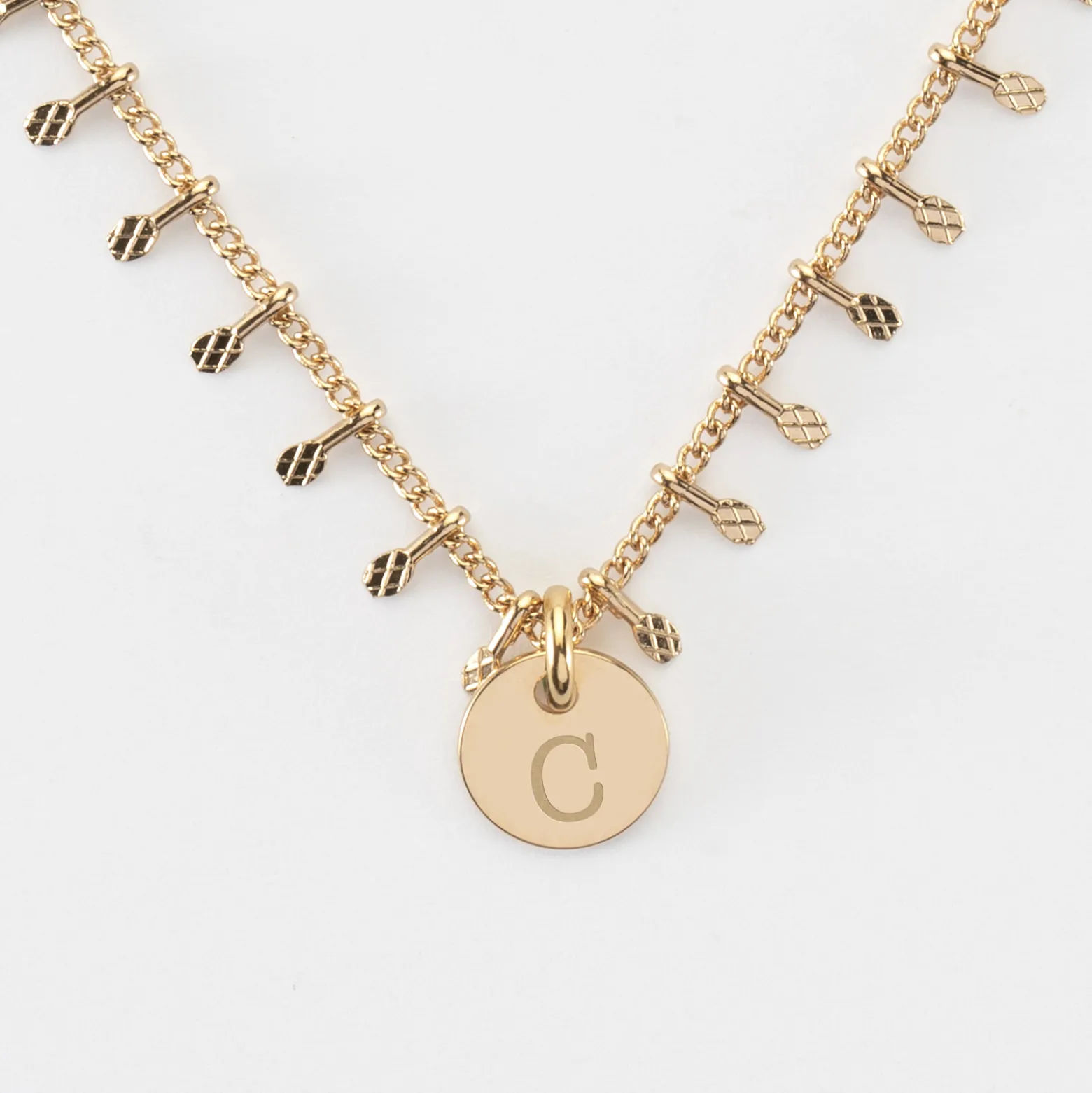 Collier chaîne pampilles personnalisé médaille gravée plaqué or 10 mm