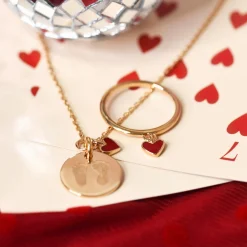 Collier coeur émail rouge personnalisé médaille plaqué or 15 mm