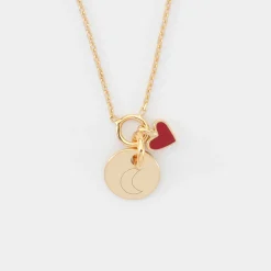 Collier coeur émail rouge personnalisé médaille plaqué or 10 mm