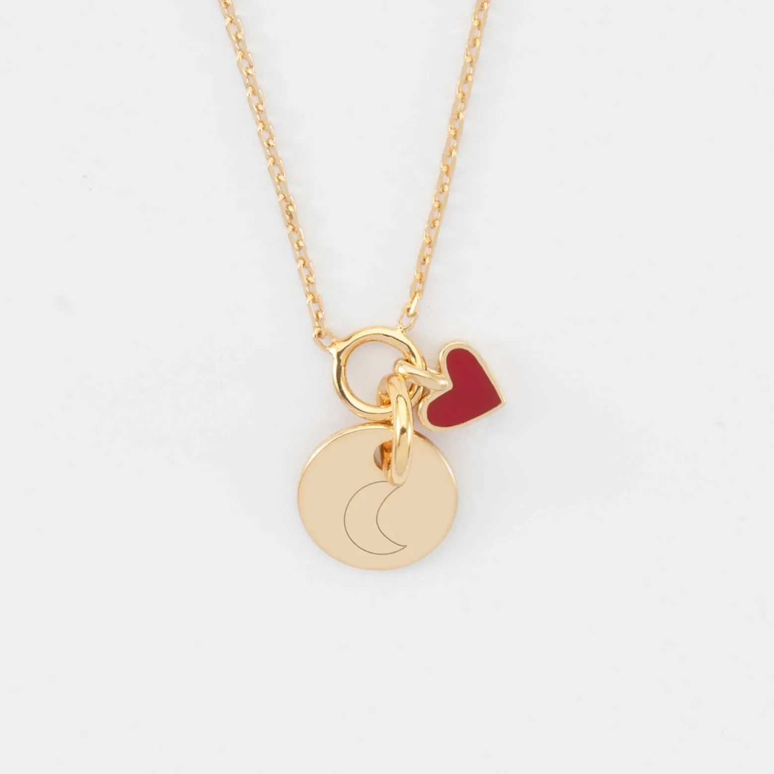 Collier coeur émail rouge personnalisé médaille plaqué or 10 mm