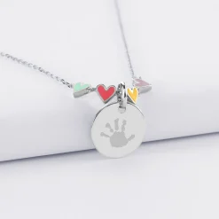 Collier enfant cœur email multicolore personnalisé médaille gravée argent 15 mm