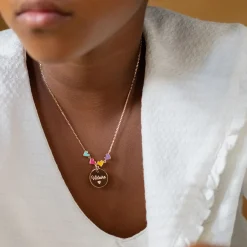 Collier enfant cœur email multicolore personnalisé médaille gravée plaqué or 15 mm