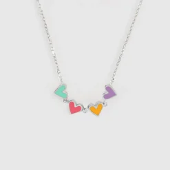 Collier enfant cœur email multicolore argent