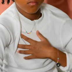 Collier enfant cœur email multicolore argent