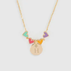 Collier enfant cœur email multicolore personnalisé médaille gravée plaqué or 10 mm