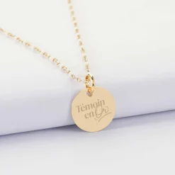 Collier EVJF perles Miyuki colorées personnalisé médaille gravée plaqué or 15 mm