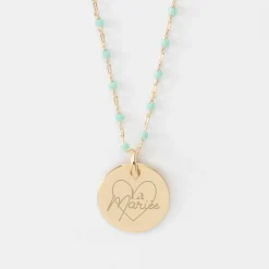 Collier EVJF perles Miyuki colorées personnalisé médaille gravée plaqué or 15 mm