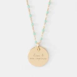 Collier EVJF perles Miyuki colorées personnalisé médaille gravée plaqué or 15 mm
