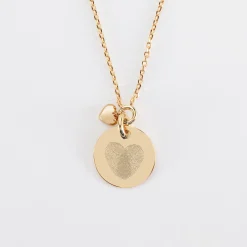 Collier mini coeur bombé Mariée personnalisé médaille gravée plaqué or 15 mm