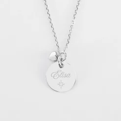 Collier mini coeur bombé personnalisé médaille gravée argent 15 mm